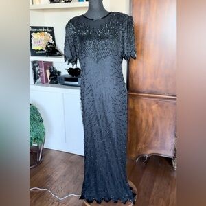 Vintage Lawrence Kazer‎ Silk Black Beaded Gown
